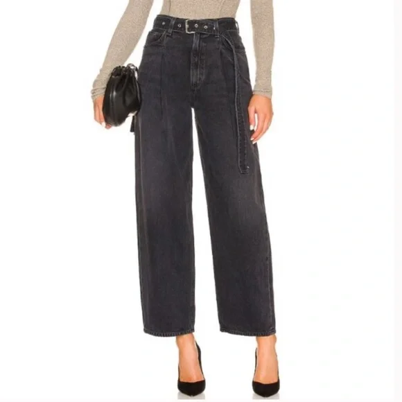 AGOLDE BELTED BLACK BAGGY JEANS - Picture 1 of 5